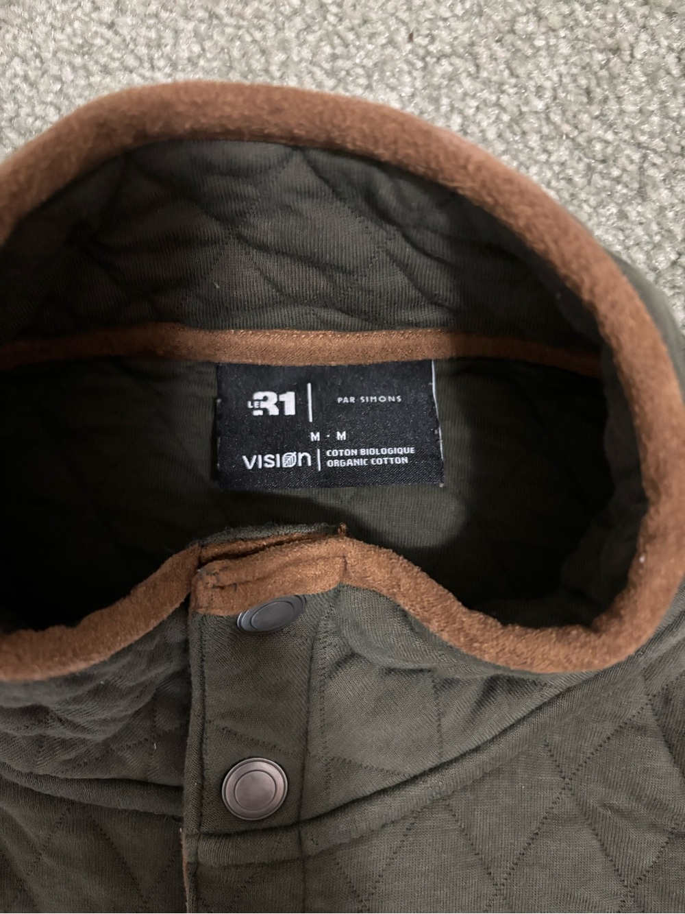 Simons Quilted Olive Green Snap-Front Pullover Hoodie - Picture 3 of 8